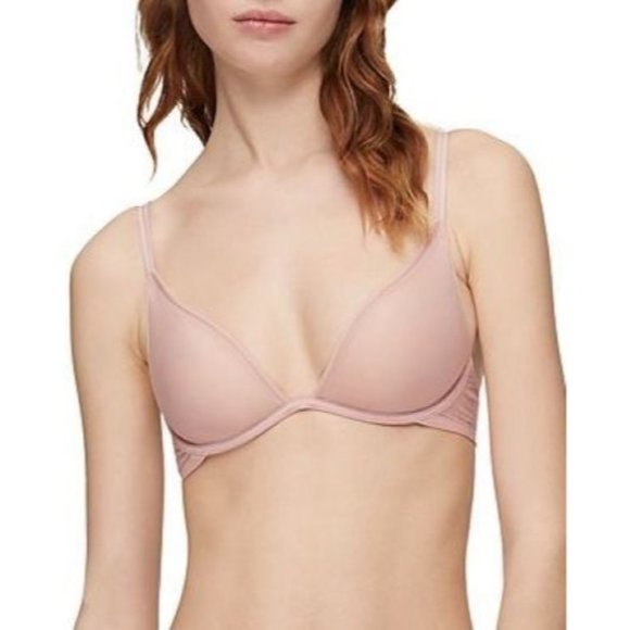 Calvin Klein Sheer Marquisette Unlined Plunge Bra in Pink QF6727 Size 32D - Picture 1 of 2